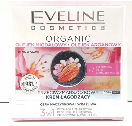 Eveline Cosmetics Organic, Przeciwzmarszczkowy krem łagodzący , cera naczynkowa i wrażliwa
