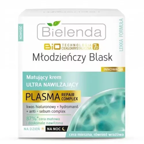 Bielenda Biotechnologia Ciekłokrystaliczna 7D Młodzieńczy Blask, Matujący krem ultra nawilżający na dzień i na noc