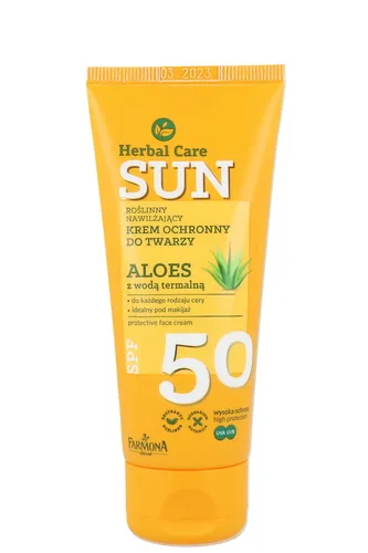 Herbal Care Sun, Roślinny nawilżający krem ochronny do twarzy SPF 50 "Aloes z wodą termalną"