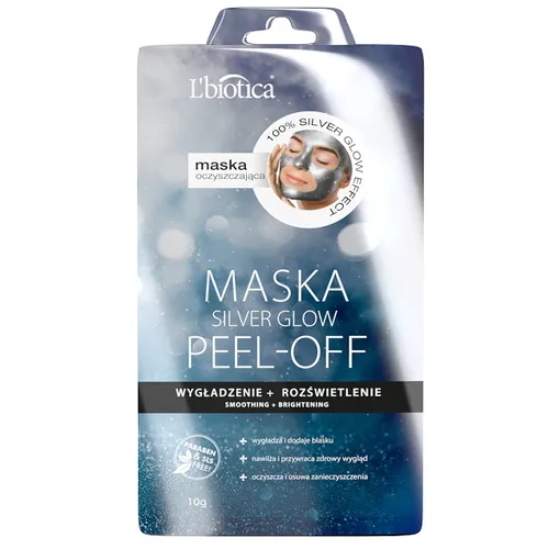 L'biotica Silver Glow Effect, Maska peel-off  `Wygładzenie i rozświetlenie`