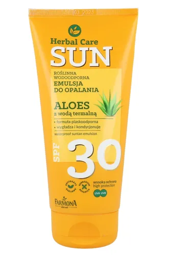 Herbal Care Sun, Roślinna wodoodporna emulsja do opalania SPF 30  "Aloes z wodą termalną"