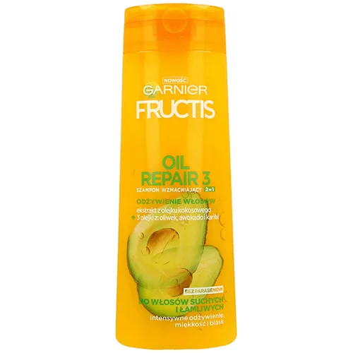 Garnier Fructis, Oil Repair 3, Szampon wzmacniający 2 w 1 do włosów suchych i łamliwych (nowa wersja)
