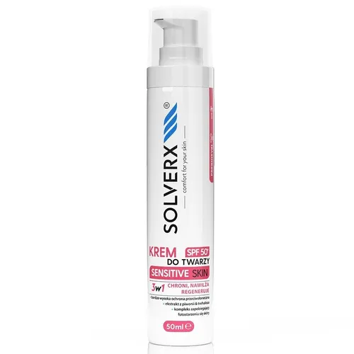 Solverx Sensitive Skin, Krem do twarzy 3 w 1 z SPF 50+