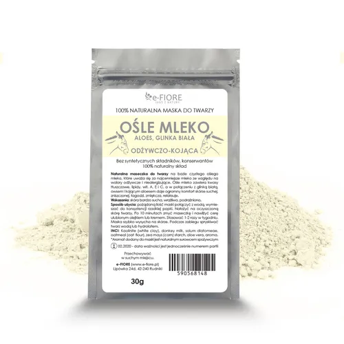 e-Fiore 100% naturalna maska do twarzy odżywczo-kojąca  `Ośle mleko - aloes i glinka biała`