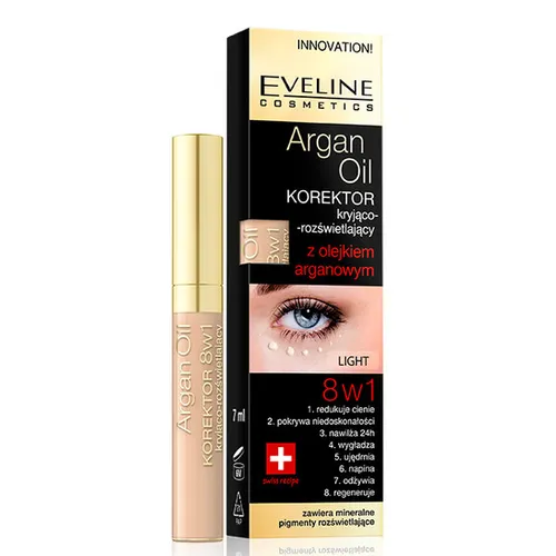 Eveline Cosmetics Argan Oil, Korektor kryjąco - rozświetlający z olejkiem arganowym 8 w 1