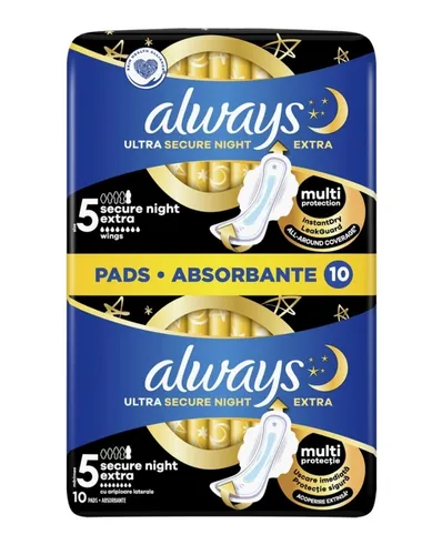Always Ultra Secure Night Extra, Podpaski higieniczne ze skrzydełkami na noc rozmiar 5