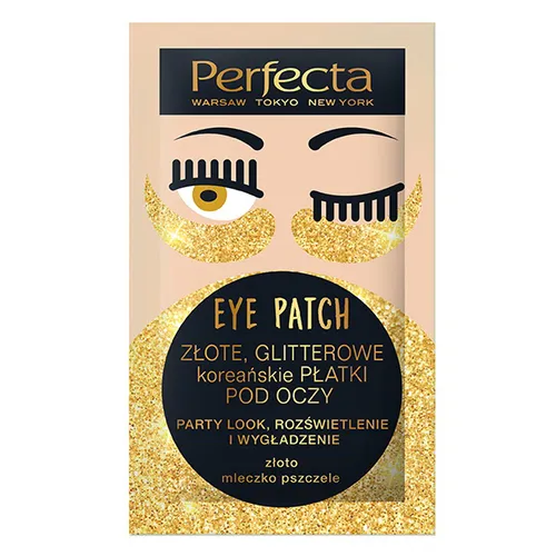 Perfecta Eye Patch, Złote glitterowe koreańskie płatki pod oczy