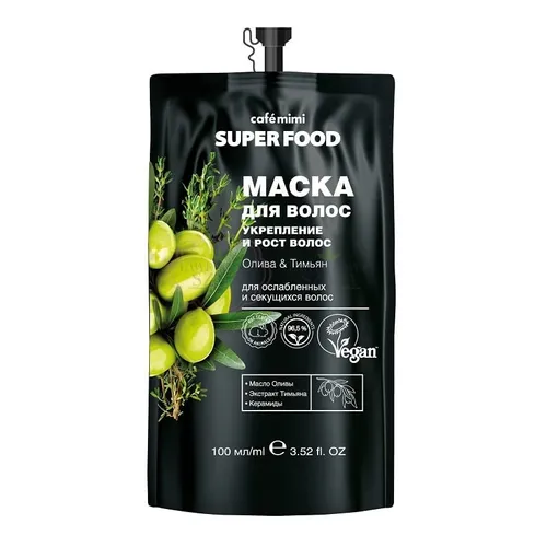 Cafe Mimi Superfood,  Maska do włosów `Wzmocnienie i wzrost - oliwa i tymianek`