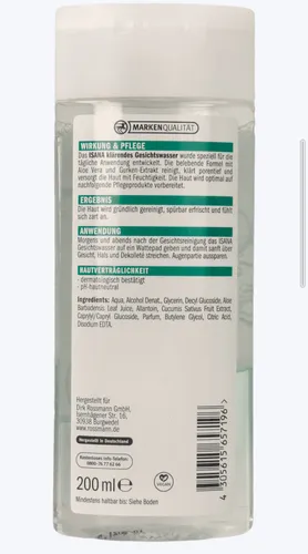 Isana Klärendes Gesichtswasser mit Aloe Vera und Gurken-Extrakt (Oczyszczająca woda do twarzy `Aloes & ogórek`) - 2