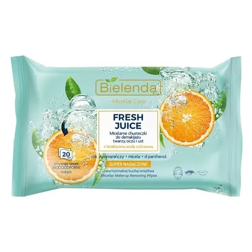Bielenda Fresh Juice, Nawilżające chusteczki do demakijażu `Sok z pomarańczy + micele + d-pantenol`