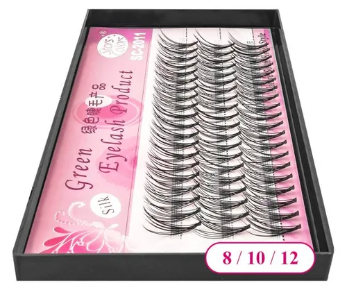 Stars Colors Green Eyelash Product Silk, Kępki rzęs mix długości  8-10-12 mm