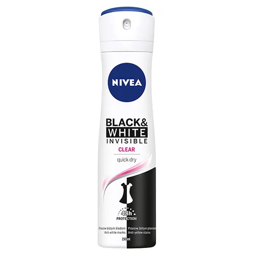Nivea Invisible Clear, Black & White, Antyperspirant 48h w sprayu (nowa wersja)