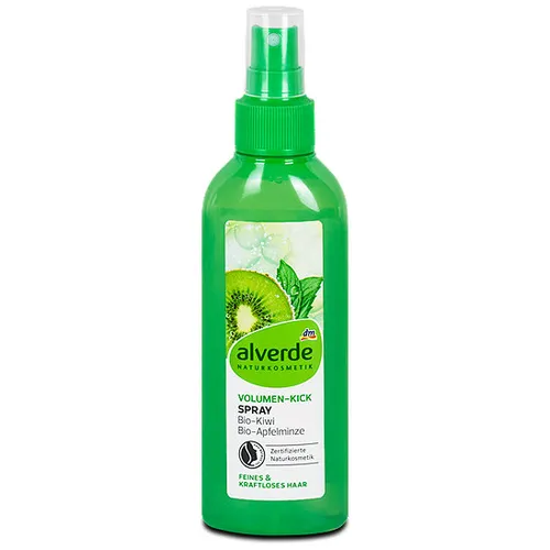 Alverde Volumen-kick Spray Bio-Kiwi & Bio-Apfelminze (Odżywka w sprayu do włosów cienkich i pozbawionych objętości)