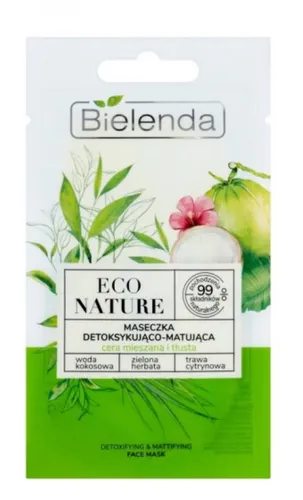 Bielenda Eco Nature, Detoksykująco-matująca maseczka do twarzy `Woda kokosowa, zielona herbata i trawa cytrynowa`