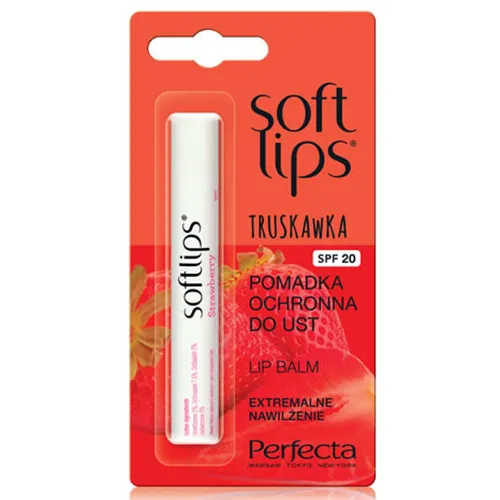 Perfecta Softlips, Ultranawilżający balsam ochronny do ust SPF 20 'Truskawka'