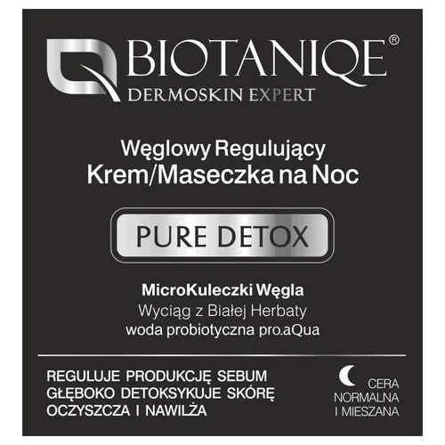 Biotaniqe Pure Detox, Węglowy regulujący krem/maseczka na noc cera normalna i mieszana