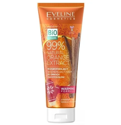 Eveline Cosmetics 99% Natural Orange Extract, Rozgrzewający regenerujący krem  do zimnych i suchych dłoni `Cynamon, imbir, wanilia, masło shea`