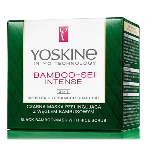 Yoskine Bamboo-Sei Intense, Czarna maska peelingująca z węglem bambusowym  3 in 1