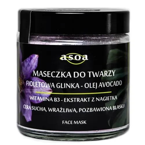 Asoa Maseczka do twarzy `Fioletowa glinka - olej avocado` - 2