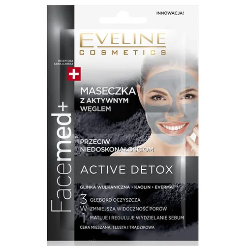 Eveline Cosmetics FaceMed +, Active Detox, Maseczka z aktywnym węglem przeciw niedoskonałościom 3 w 1