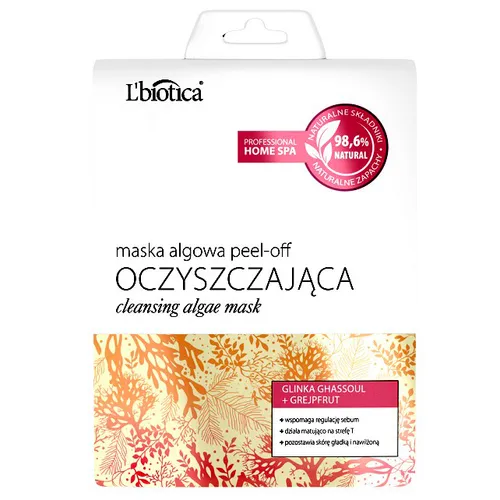L'biotica Maska algowa peel-off oczyszczająca `Glinka Ghassoul, grejpfrut`