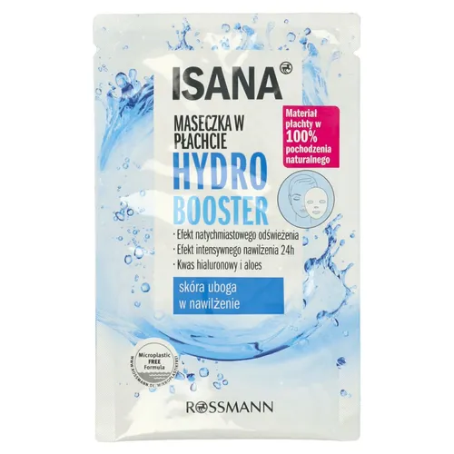 Isana Hydro Booster, Maseczka w płachcie `Kwas hialuronowy i aloes` (nowa wersja)