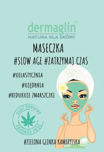 Dermaglin Maseczka # Slow Age # Zatrzymaj czas ` Zielona glinka kambryjska + olej konopny + żeń-szeń`