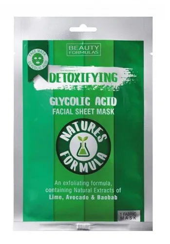 Beauty Formulas Natures Formula, Glycolic Acid Facial Sheet Mask (Detoksykująca maseczka do twarzy z kwasem glikolowym)