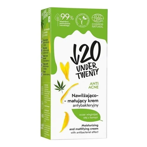Under Twenty Nawilżająco-matujący krem antybakteryjny `Oczar wirginijski i olej z konopi` - 2