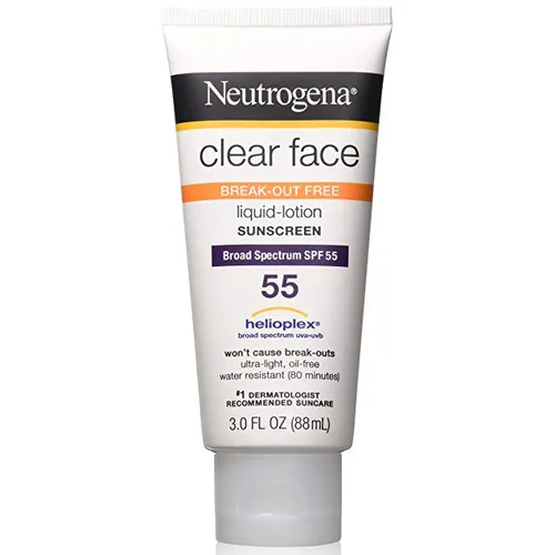 Neutrogena Clear Face, Liquid Lotion Sunscreen Broad Spectrum SPF 55 (Emulsja ochronna do cery trądzikowej)