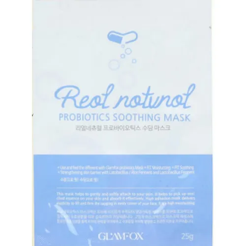 Glamfox Real Natural, Probiotics Soothing Mask (Nawilżająco-kojąca maska probiotyczna w płachcie do skóry suchej, dojrzałej i narażonej na zanieczyszczenia)