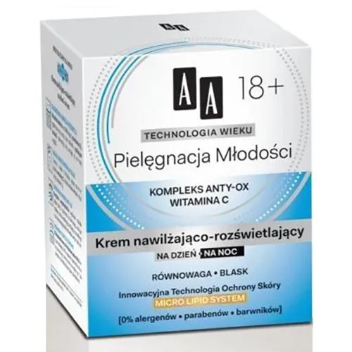 AA Technologia Wieku 18+ Pielęgnacja Młodości, Krem nawilżająco - rozświetlający na dzień i na noc