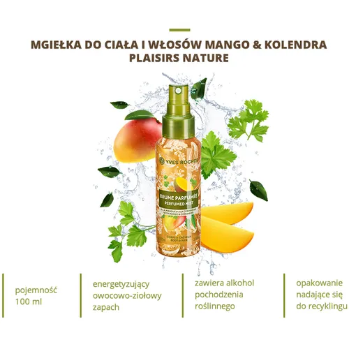 Yves Rocher Plaisirs Nature, Brume Parfumee Energisant Mangue Coriandre (Mgiełka do ciała i włosów `Mango & kolendra`) - 2