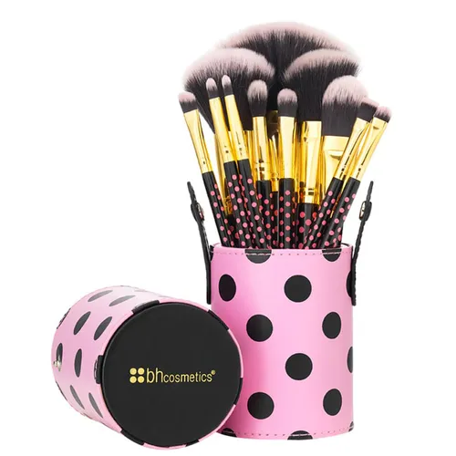BH Cosmetics Pink-A-Dot, 11 Piece Brush Set (Zestaw 11 pędzli w etui w groszki)