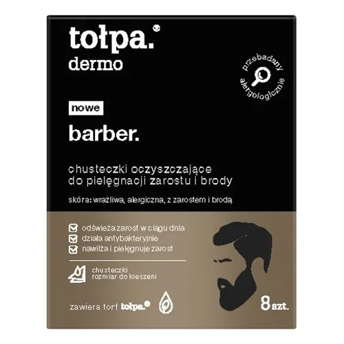 Tołpa Dermo Men, Barber, Chusteczki oczyszczające do pielęgnacji zarostu i brody