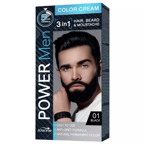 Joanna Power Men, Color Cream, 3 in 1 ,Hair, Beard & Moustache (Farba  do włosów, brody i wąsów dla mężczyzn) - 1