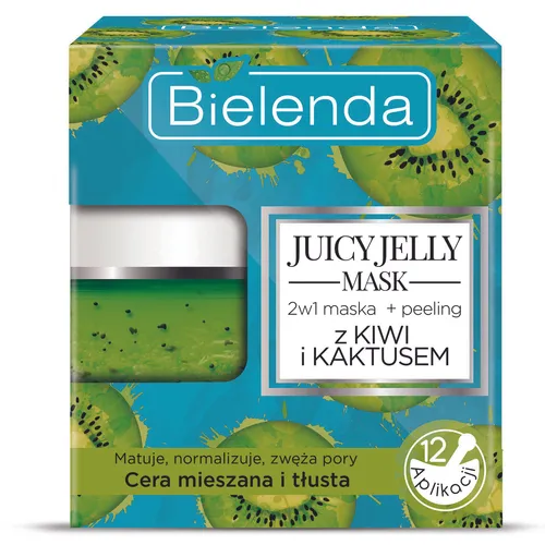 Bielenda Juicy Jelly Mask, 2 w 1 Oczyszczająca maska + peeling z kiwi i kaktusem