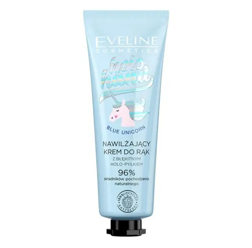 Eveline Cosmetics Holo Hand, Nawilżający krem do rąk z błękitnym holo-pyłkiem `Blue Unicorn `