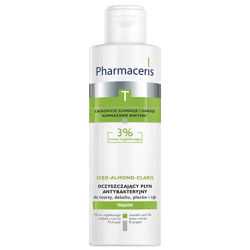 Pharmaceris T, Sebo - Almond - Claris (Oczyszczający płyn bakteriostatyczny do twarzy, dekoltu i pleców 3% kwasu migdałowego) - 1