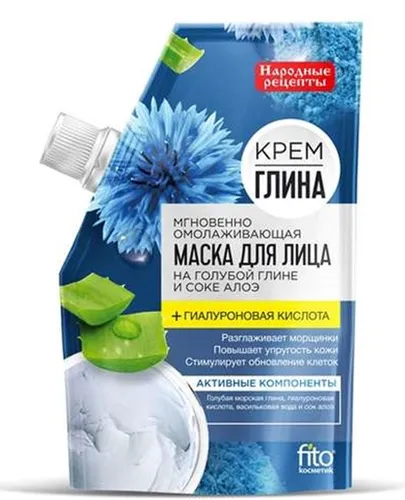 Fitokosmetik Krem - glina, Maska do twarzy odmładzająca na bazie niebieskiej glinki i soku z aloesu