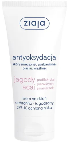 Ziaja Antyoksydacja, Krem na dzień ochronno-łagodzący SPF 10 ochrona niska 'Jagody acai'