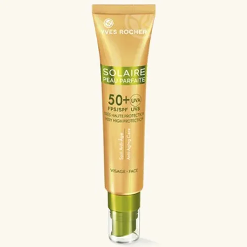 Yves Rocher Solaire Peau Parfaite, Soin Anti-age SPF 50+ (Przeciwzmarszczkowa emulsja do opalania to twarzy z wyciągiem z mikołajka nadmorskiego SPF 50+)