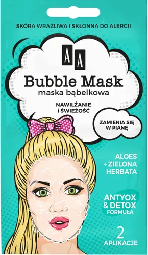 AA Bubble Mask, Maska bąbelkowa `Nawilżenie i świeżość aloes + zielona herbata`