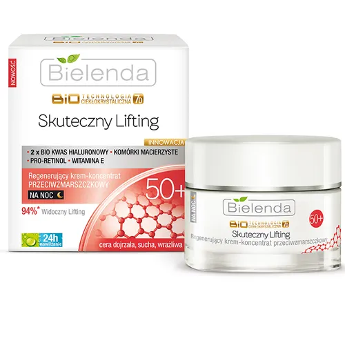 Bielenda Biotechnologia Ciekłokrystaliczna 7D 50+ Skuteczny Lifting, Regenerujący krem - koncentrat przeciwzmarszczkowy na  noc