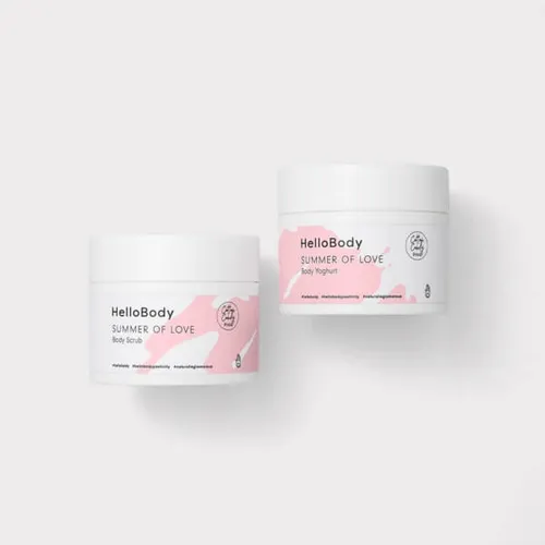 HelloBody Summer of Love, Body Yoghurt & Body Scrub Cotton Candy (Różowy jogurt i peeling do ciała)