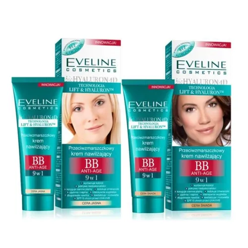 Eveline Cosmetics BioHyaluron 4D, Przeciwzmarszczkowy krem nawilżający BB Anti-Age 9w1