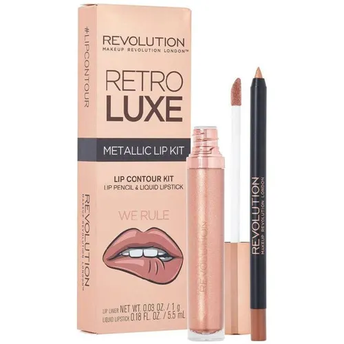 Revolution Beauty (Makeup Revolution) Retro Luxe, Metallic Lip Kit (Metaliczny zestaw błyszczyk i konturówka)
