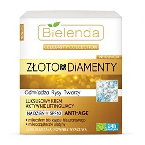 Bielenda Celebrity Collection Złoto & Diamenty, Luksusowy krem aktywnie liftingujący na dzień SPF 10 anti - age