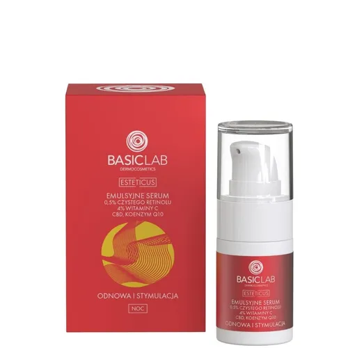 BasicLab Dermocosmetics Esteticus, Emulsyjne serum z 0,5% czystego retinolu, 4% witaminy C, CBD i koenzymem Q10 `Odnowa i stymulacja` - 2