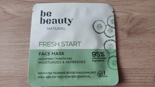 bebeauty Natural, Odświeżająco-nawilżająca maska do twarzy na tkaninie biodegradowanej`Fresh start - ogórek i matcha tea`